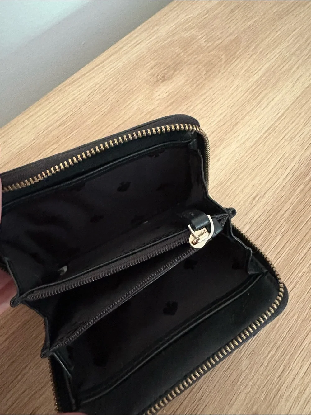 kate spade Black Quilted Leather Zip Card Wallet with Logo